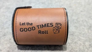 PERSONALIZED DICE ROLLING CUP WITH STORAGE COMPARTMENT BROWN LEATHERETTE - Picture 1 of 3