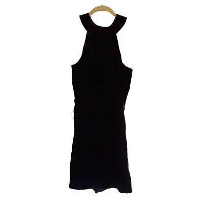 INC Black Crushed Velvet Sleeveless Halter Mini Dress Whimsigoth Gothic - Image 1 of 4