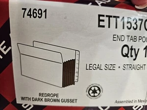 Box Of 6 New Smead Exp File Pockets Straight End Tab Pockets Legal Brown 74691 - Picture 1 of 6