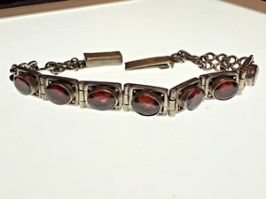 Vintage Sterling Silver 925 Bracelet Jewellery Red Stones 19.03g - Picture 1 of 10