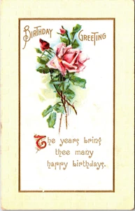 Greetings~Birthday~Pink Rose~Vintage Postcard - Picture 1 of 2