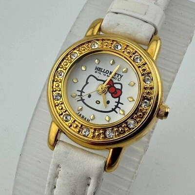 Hello Kitty Sanrio Quartz Watch Women Gold Tone Leather Japan Analog New Battery - Image 1 of 4