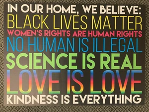 We Believe Sign Human Rights Justice, BLM Lawn, Feminism, No Human Illegal - Picture 1 of 2