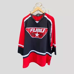FUBU Mens Jersey Mesh Medium Black Stitched Logo Embroidered 05 92 Sport Shirt - Picture 1 of 9