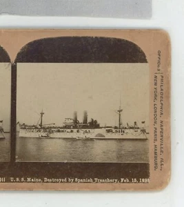USS Main Destroyed Spanish Treachery 1898 Universal Stereoview - Bild 1 von 2