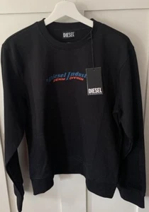 NWT Diesel Denim Division Logo Pullover Sweatshirt Black Men’s M 100% Cotton - Picture 1 of 8