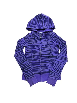 Sudadera con Capucha Y2K Abbey Dawn Púrpura Negra Estampado de Cebra Cremallera Mediana - Imagen 1 de 4