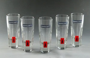 Konvolut 5 AMARO Ramazotti-Gläser mit rotem Emblem und Prägestempel am Boden - Picture 1 of 9