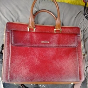 CLUCI Red toned, brown Leather Business Briefcase 16 X 12 X 3 Inch w dust bag - Picture 1 of 11