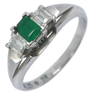 Anillo verde Pt850 platino/esmeralda/diamante #5,8 (talla EE. UU.) 4 g para mujer Foto 1 de 4