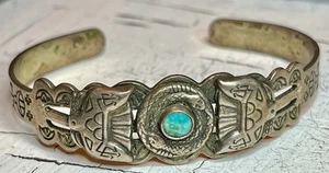 Brazalete Navajo Fred Harvey Era Verde Turquesa Serpiente Thunderbird Esterlina - Imagen 1 de 12