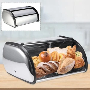Large Bread Box Roll Top Bin Storage Loaf Kitchen Counter Organiser Metal-UK - Picture 1 of 9