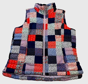 Land's End Women's Large Down Patchwork Quilted Puffer Full-Zip Hidden Pockets - Picture 1 of 9