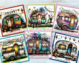 6 Etichette/Topper per Carte Boho Caravan & Quotes Decorazioni per Creazione Carte - Quadrato 3,5" - Foto 1 di 3