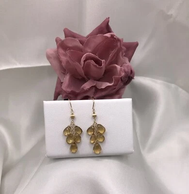 Pendientes Briolette Oro 14K Miel Natural Citrino Hechos a Mano Miel Mediana Foto 1 de 4