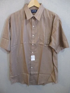 90's Arrow Kent SS Shirt Size 17 NWT Jacquard Stripe on Tan - Picture 1 of 5