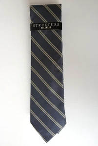 CORBATA DE SEDA Sears Structure 2,75" x 57" Repp Gris con Rayas Plateadas y Doradas - Imagen 1 de 5