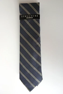 Sears Structure SILK NECKTIE 2.75" x 57" Repp Gray with Silver and Gold Stripes - Image 1 of 4