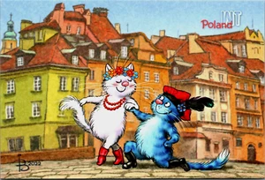 Poland World Trip  Mazurka Warsaw Blue Cat a/s Rina Zeniuk House of Postcards - Picture 1 of 2
