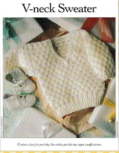 Baby's V-neck Sweater - Fits 6 to 24 mos. - Sport yarn - Crochet Pattern ONLY - Picture 1 of 2
