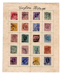 SHEET PAGE FEUILLE CEYLON POSTAGE 20 TIMBRE STAMP OLD CEYLON CENTS RARE - Picture 1 of 1