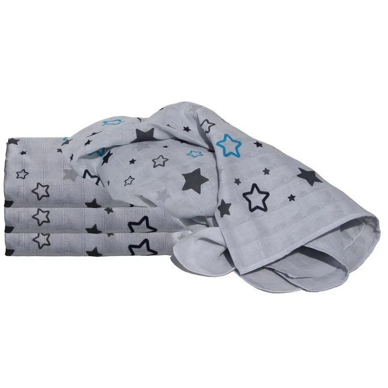 CLEVERE KIDS BABY-COLLECTION ClevereKids Mulltücher Set Sterne Asterion grau-navy-aqua 80x80 Spucktücher