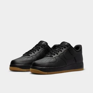 Nike Air Force 1 Low '07 Black/Gum Retro All Black Classic Shoes NEW - Picture 1 of 4