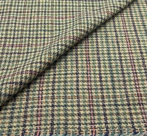 Green Pink Dogtooth Mixed Wool Fabric Tweed Upholstery Cushion Curtain 300g - Picture 1 of 5