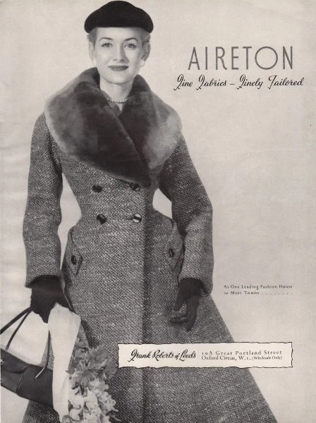 Aireton. Telas finas finamente a medida. Frank Roberts, Leeds. Anuncio de moda 1955 Foto 1 de 1