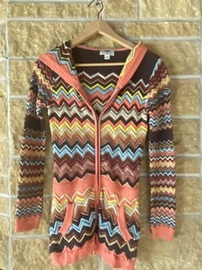 Missoni Sweater for Target Zig Zag Hooded Cardigan Knit Medium Pink Brown Multi - Picture 1 of 9