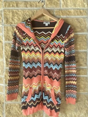 Missoni Sweater for Target Zig Zag Hooded Cardigan Knit Large Pink Brown Multi - Image 1 of 4