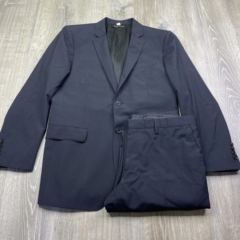 Burberry London Milbury Men’s Suit Blue Stripe Wool 2piece Size 50s Waist 34 - Image 1 of 4