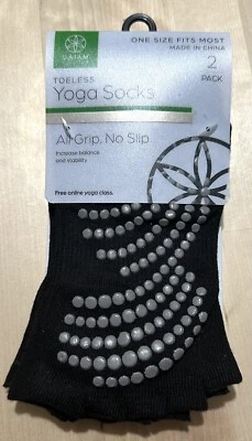 Gaiam Womens Yoga Sock Grippy Toeless 2 Pack Black One Size No Slip All Grip New - Image 1 of 3