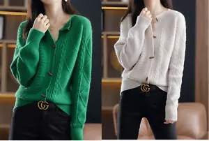 Cardigan donna abbottonato maniche lunghe lavorato a maglia taglio maglione - Foto 1 di 7