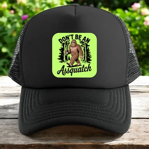 Bigfoot trucker hat mens O/S black snapback don't be an assquatch beer funny - Picture 1 of 3