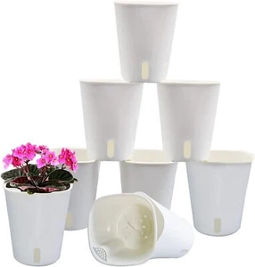 5" Self Watering Pots,5 Sets Planter 5 Inch - 5 Sets, White - Picture 1 of 6