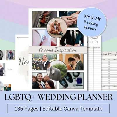 LGBTQ Wedding Planning Canva Template, Two Grooms,  Digital download - image 1 of 4