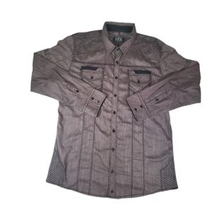 Schnalle schwarz Herren XL Standard Fit Langarm braun Hemd Knopfleiste genäht West - Bild 1 von 8