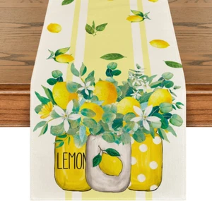 Yellow Stripes Vase Lemon Summer Table Runner, Spring Kitchen Dining Table Decor - Picture 1 of 7