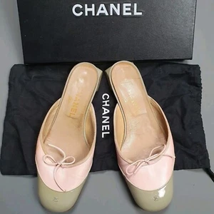 Chanel Womens Sandals Heels Mules Pink Patent Size 35.5 - Picture 1 of 13
