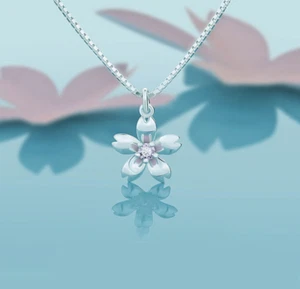 Silver Flower Daisy Silver Chrysanthemum Pink CZ Pendant Chain Necklace - Picture 1 of 3