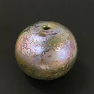 Vintage Kent Fiske signed hand blown glass bud vase globe iridescent purple gold - Picture 1 of 6