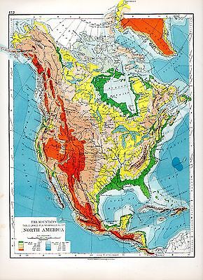 1897 Victoriano Mapa ~ América Del Norte ~ Montañas Mesa Lands Lisa Y Valles • 46.21€