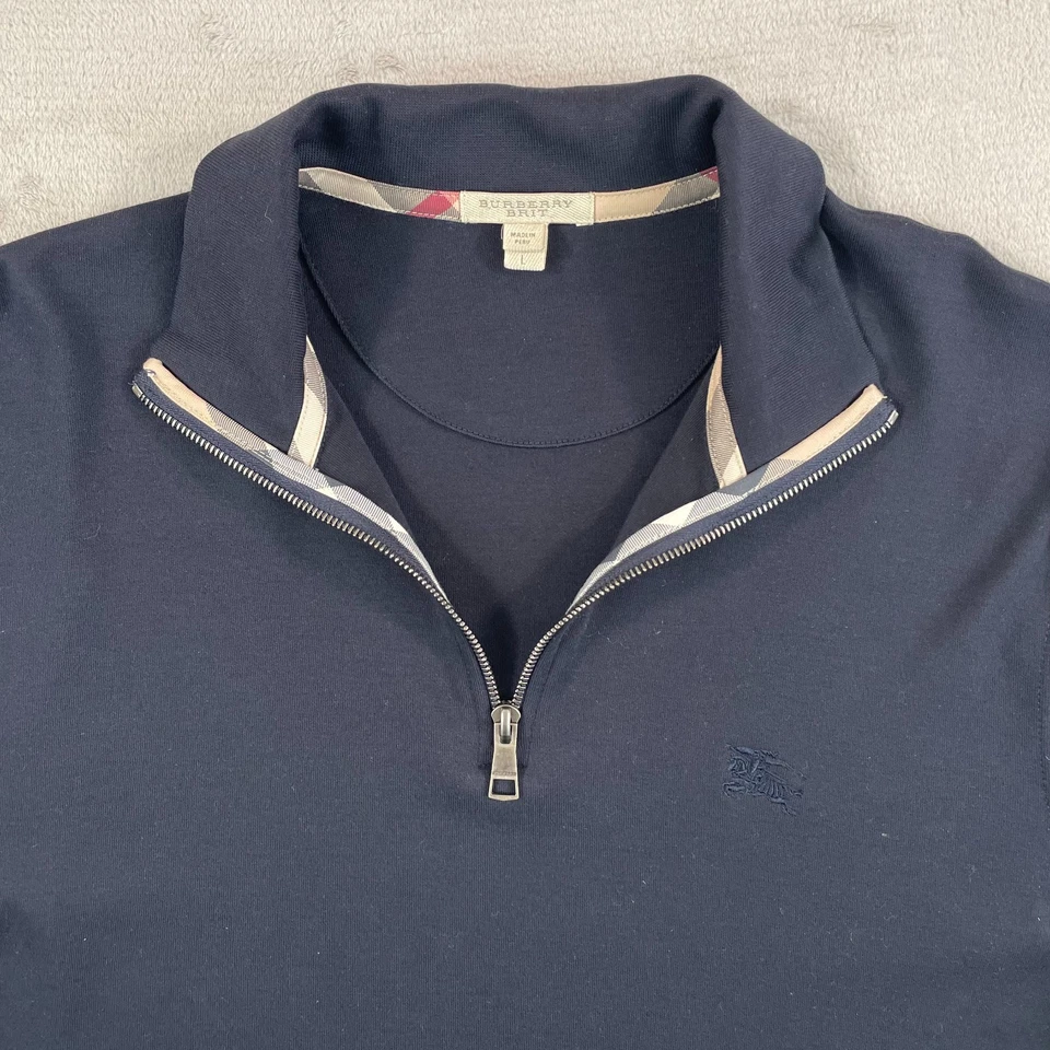 Suéter Burberry Brit Nova Check 1/4 Cremallera Hombres Grande Negro Bordado Logo Nuevo sin Etiquetas Foto 1 de 4