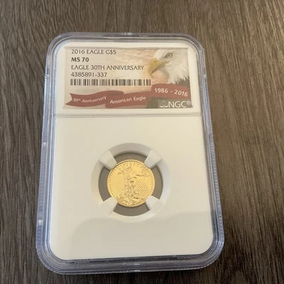 2016 $5 American Gold Eagle 1/10ozt Gold, NGC MS 70 30th Anniversary Label #337 - Image 1 of 4
