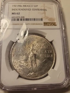 1921 2 Pesos Silver Coin 100th Anniversary of Mexican Independence NGC MS62 - Picture 1 of 8