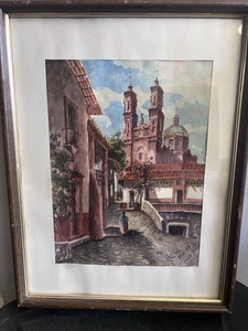 Vintage Mexican Watercolor Painting Rivera Taxco Guerrero 17x13 Framed - Picture 1 of 5