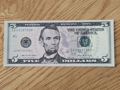 2006 $5 "STAR NOTE" UNC/GEM BOSTON IA00187008* 3 OF 4 CONS SERIAL NUMBERS - Image 1 of 4