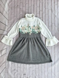 Janie And Jack White And Grey Cottage Knit Floral Sweater Dress 6 Years - Picture 1 of 10