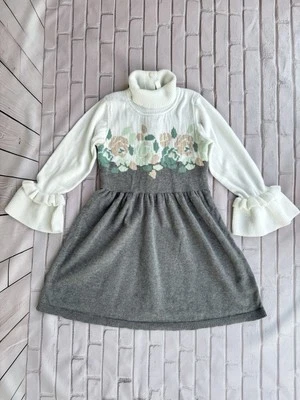 Vestido Suéter Janie And Jack Blanco Y Gris Tejido Casa Floral 6 Años Foto 1 de 4